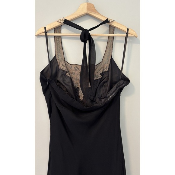 Nicole Miller Size 8 Halter Dress Crochet Black Chiffon Midi Romantic Victorian - Picture 6 of 12